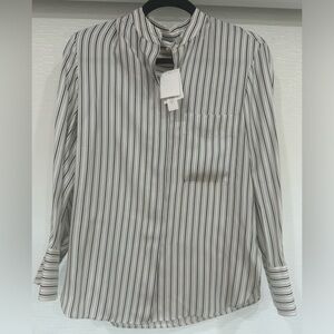 VINCE SILK BUTTON UP TOP XS NWT WHITE BLUE STRIPES